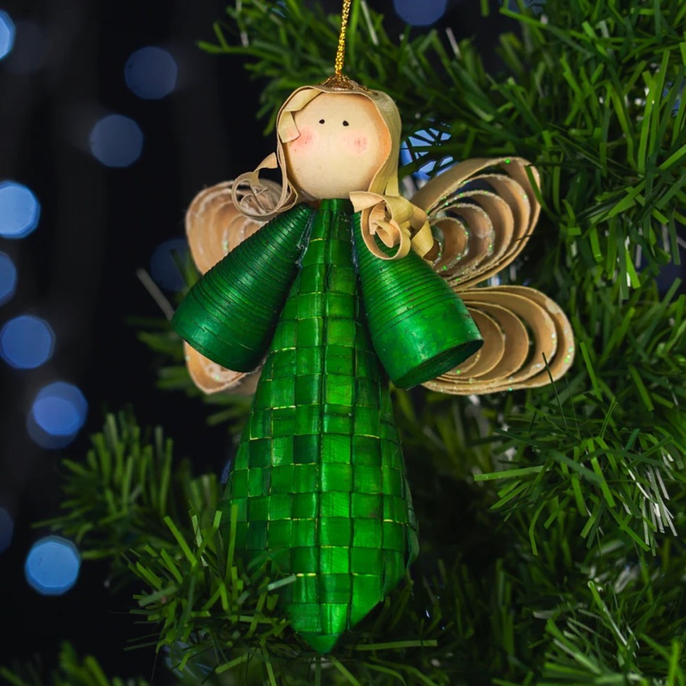 Handmade Angel Green Straw Ornament